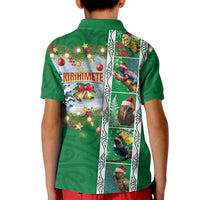 New Zealand Merry Christmas Kid Polo Shirt Maori Animals, Koru Tattoo - Green Xmas Style LT03 - Polynesian Pride