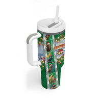 New Zealand Merry Christmas Tumbler With Handle Maori Animals Xmas Style and Koru Tattoo Green Color