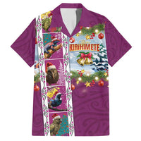 New Zealand Merry Christmas Family Matching Off Shoulder Maxi Dress and Hawaiian Shirt Maori Animals, Koru Tattoo - Pink Xmas Style LT03 Dad's Shirt - Short Sleeve Pink - Polynesian Pride