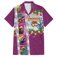 New Zealand Merry Christmas Family Matching Short Sleeve Bodycon Dress and Hawaiian Shirt Maori Animals, Koru Tattoo - Pink Xmas Style LT03 Dad's Shirt - Short Sleeve Pink - Polynesian Pride