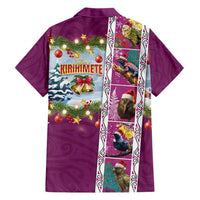 New Zealand Merry Christmas Family Matching Short Sleeve Bodycon Dress and Hawaiian Shirt Maori Animals, Koru Tattoo - Pink Xmas Style LT03 - Polynesian Pride