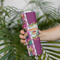 New Zealand Merry Christmas Skinny Tumbler Maori Animals Xmas Style and Koru Tattoo Pink Color LT03 - Polynesian Pride