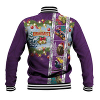 New Zealand Merry Christmas Baseball Jacket Maori Animals, Koru Tattoo - Purple Xmas Style LT03 - Polynesian Pride
