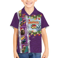 New Zealand Merry Christmas Family Matching Off Shoulder Maxi Dress and Hawaiian Shirt Maori Animals, Koru Tattoo - Purple Xmas Style LT03 Son's Shirt Purple - Polynesian Pride
