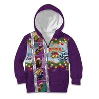 New Zealand Merry Christmas Kid Hoodie Maori Animals, Koru Tattoo - Purple Xmas Style