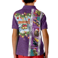 New Zealand Merry Christmas Kid Polo Shirt Maori Animals, Koru Tattoo - Purple Xmas Style LT03 - Polynesian Pride