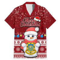 Tuvalu Christmas Family Matching Mermaid Dress and Hawaiian Shirt Snowman and Tuvalu Coat of Arms Maori Tribal Xmas Style LT03 Dad's Shirt - Short Sleeve Red - Polynesian Pride