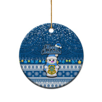 Tuvalu Christmas Ceramic Ornament Snowman Hugs Tuvalu Coat of Arms Maori Pattern Blue Style LT03 - Polynesian Pride