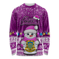 Personalised Tuvalu Christmas Long Sleeve Shirt Snowman Hugs Tuvalu Coat of Arms Maori Pattern Pink Style LT03 Unisex Pink - Polynesian Pride