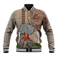 Hawaii Baseball Jacket Aloha Volcano Mix Kakau Hawaiian Tribal LT03 Unisex Beige - Polynesian Pride