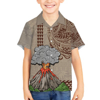 Hawaii Family Matching Puletasi Dress and Hawaiian Shirt Aloha Volcano Mix Kakau Hawaiian Tribal LT03 Son's Shirt Beige - Polynesian Pride