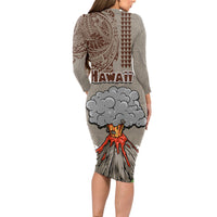 Hawaii Long Sleeve Bodycon Dress Aloha Volcano Mix Kakau Hawaiian Tribal LT03 - Polynesian Pride