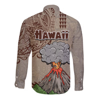 Hawaii Long Sleeve Button Shirt Aloha Volcano Mix Kakau Hawaiian Tribal LT03 - Polynesian Pride