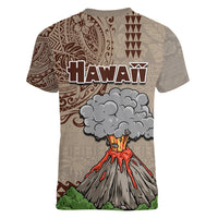 Hawaii Women V Neck T Shirt Aloha Volcano Mix Kakau Hawaiian Tribal LT03 - Polynesian Pride