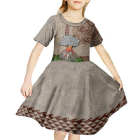 Aloha Volcano Custom Kid Short Sleeve Dress Mix Hawaiian Kakau Tribal LT03 - Polynesian Pride