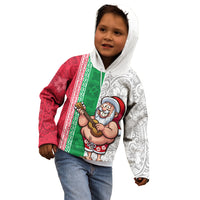 Hawaii Mele Kalikimaka Kid Hoodie Santa Playing Ukele Mix Kakau Pattern Xmas Style LT03 - Polynesian Pride