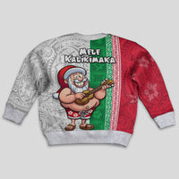 Hawaii Mele Kalikimaka Kid Ugly Christmas Sweater Santa Playing Ukele Mix Kakau Pattern Xmas Style LT03 - Polynesian Pride