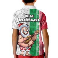 Hawaii Mele Kalikimaka Kid Polo Shirt Santa Playing Ukele Mix Kakau Pattern Xmas Style LT03 - Polynesian Pride