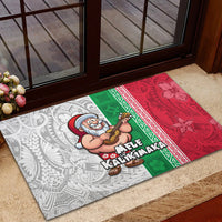 Hawaii Mele Kalikimaka Rubber Doormat Santa Playing Ukele Mix Kakau Pattern Xmas Style LT03 - Polynesian Pride