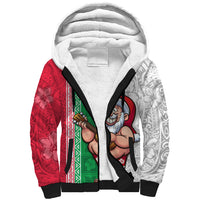 Hawaii Mele Kalikimaka Sherpa Hoodie Santa Playing Ukele Mix Kakau Pattern Xmas Style LT03 Unisex Red - Polynesian Pride