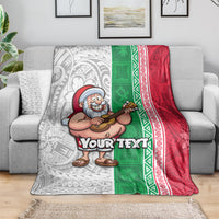 Custom Hawaii Mele Kalikimaka Blanket Santa Playing Ukele Mix Kakau Pattern Xmas Style LT03 - Polynesian Pride