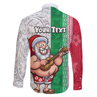Custom Hawaii Mele Kalikimaka Family Matching Long Sleeve Bodycon Dress and Hawaiian Shirt Santa Playing Ukele Mix Kakau Pattern Xmas Style LT03 - Polynesian Pride