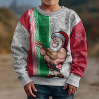 Custom Hawaii Mele Kalikimaka Kid Ugly Christmas Sweater Santa Playing Ukele Mix Kakau Pattern Xmas Style LT03 - Polynesian Pride