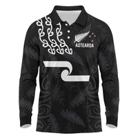 New Zealand Rugby Custom Long Sleeve Polo Shirt The Champions Aotearoa LT03 Black - Polynesian Pride