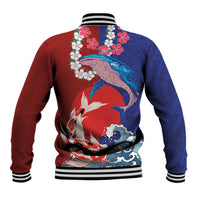 Hawaiian and Japanese Together Baseball Jacket The Whale and Koi Fish with Hinomaru and Lei LT03 - Polynesian Pride
