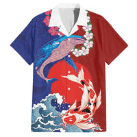 Hawaiian and Japanese Together Family Matching Off Shoulder Maxi Dress and Hawaiian Shirt The Whale and Koi Fish with Hinomaru and Lei