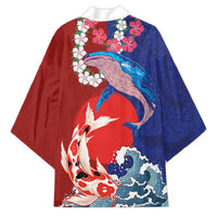 Hawaiian and Japanese Together Kimono The Whale and Koi Fish with Hinomaru and Lei - Polynesian Pride