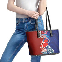 Hawaiian and Japanese Together Leather Tote Bag The Whale and Koi Fish with Hinomaru and Lei LT03 - Polynesian Pride