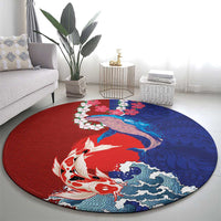 Hawaiian and Japanese Together Round Carpet The Whale and Koi Fish with Hinomaru and Lei