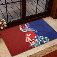 Hawaiian and Japanese Together Rubber Doormat The Whale and Koi Fish with Hinomaru and Lei LT03 - Polynesian Pride
