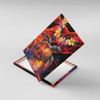 Hawaiian Turtle with Volcanic Eruption Canvas Wall Art Hibiscus Lei and Lava Flow an Abstract Texture