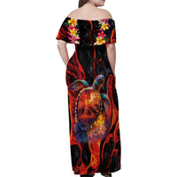 Hawaiian Turtle with Volcanic Eruption Family Matching Off Shoulder Maxi Dress and Hawaiian Shirt Hibiscus Lei and Lava Flow an Abstract Texture