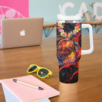 Hawaiian Turtle with Volcanic Eruption Tumbler With Handle Hibiscus Lei and Lava Flow an Abstract Texture