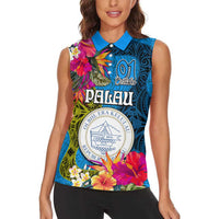 Palau Independence Day Women Sleeveless Polo Shirt 1st October 30th Anniversary Polynesian Jungle Flower LT03 - Polynesian Pride