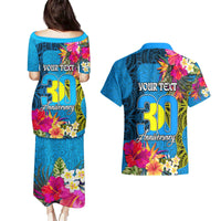 Personalised Palau Independence Day Couples Matching Puletasi and Hawaiian Shirt 1st October 30th Anniversary Polynesian Jungle Flower LT03 - Polynesian Pride