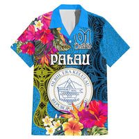 Personalised Palau Independence Day Family Matching Mermaid Dress and Hawaiian Shirt 1st October 30th Anniversary Polynesian Jungle Flower LT03 Dad's Shirt - Short Sleeve Blue - Polynesian Pride