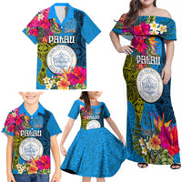 Personalised Palau Independence Day Family Matching Off Shoulder Maxi Dress and Hawaiian Shirt 1st October 30th Anniversary Polynesian Jungle Flower LT03 - Polynesian Pride