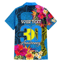 Personalised Palau Independence Day Family Matching Off Shoulder Short Dress and Hawaiian Shirt 1st October 30th Anniversary Polynesian Jungle Flower LT03 - Polynesian Pride