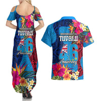 Tuvalu Independence Day Couples Matching Summer Maxi Dress and Hawaiian Shirt 1st October 46th Anniversary Polynesian Jungle Flower LT03 - Polynesian Pride