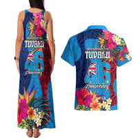 Tuvalu Independence Day Couples Matching Tank Maxi Dress and Hawaiian Shirt 1st October 46th Anniversary Polynesian Jungle Flower LT03 - Polynesian Pride