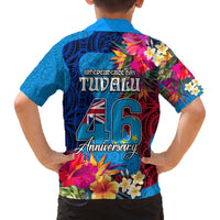 Tuvalu Independence Day Family Matching Off Shoulder Short Dress and Hawaiian Shirt 1st October 46th Anniversary Polynesian Jungle Flower