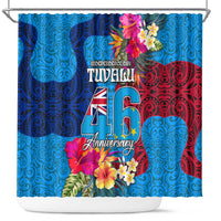 Tuvalu Independence Day Shower Curtain 1st October 46th Anniversary Polynesian Jungle Flower LT03 Blue - Polynesian Pride