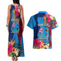 Personalised Tuvalu Independence Day Couples Matching Tank Maxi Dress and Hawaiian Shirt 1st October 46th Anniversary Polynesian Jungle Flower LT03 - Polynesian Pride