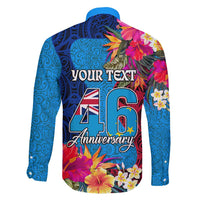 Personalised Tuvalu Independence Day Family Matching Long Sleeve Bodycon Dress and Hawaiian Shirt 1st October 46th Anniversary Polynesian Jungle Flower