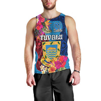 Personalised Tuvalu Independence Day Men Tank Top 1st October 46th Anniversary Polynesian Jungle Flower