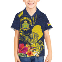 Niue Independence Day Kid Hawaiian Shirt Hiapo Pattern Hibiscus Plumeria and Uga